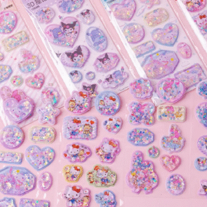 Cute 3D Water Shake Stickers – Sanrio Style Glitter Stickers for Kids & Journals